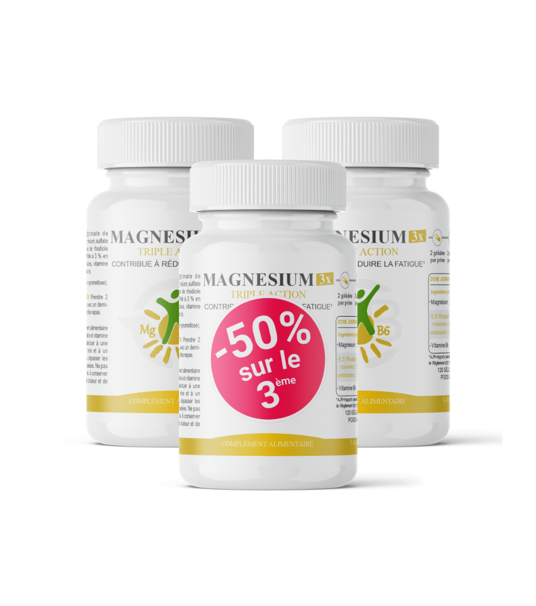 Magnésium 3x  – Apport en Magnésium, Rhodiole et Vitamine B6